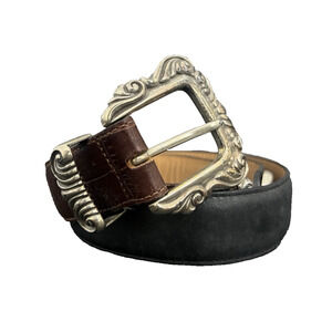 Brighton Belt Brown & Black Leather Silver Buckle L24109 Buckle Dated VTG '96